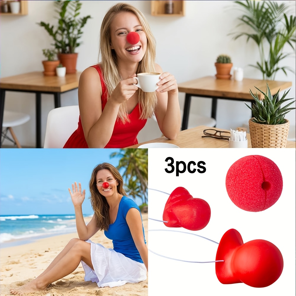 TEMU 3pcs Clown Noses Set For Adults, Heavy Duty Foam And Rubber Red Noses Kit, Industrial Aesthetic Street Style Outfits, Magic Prank Props For