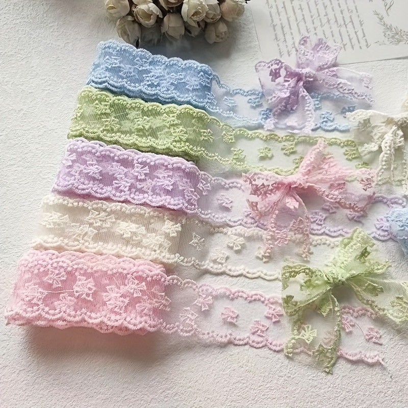 

1 Yard Lace Ribbon With And Hollow - Diy Hair Accessories & Clothing Embellishments, In Cream, Pink, Purple, Green, Blue