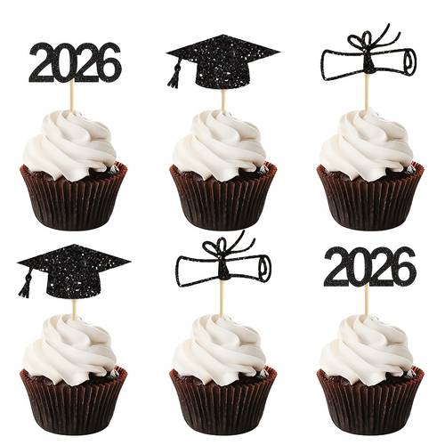 12pcs 2026 graduation cupcake toppers graduation cap and scroll cake decorations suitable for 2026 graduation parties and ceremony cake decorations