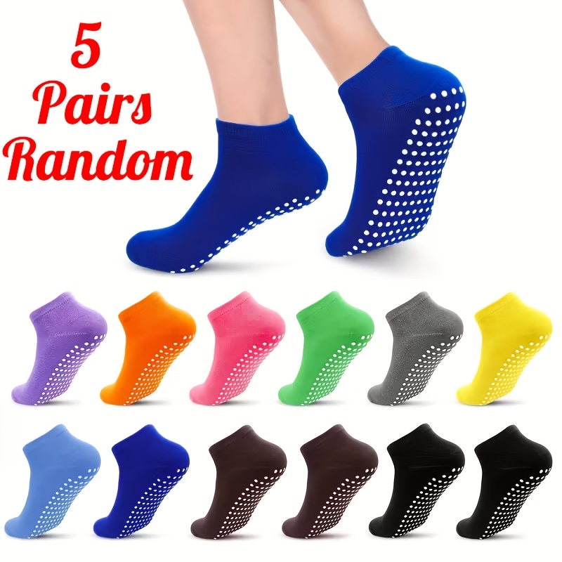 TEMU 5 Pairs Random Colors Men's, Women's And Teen ' Non-slip Socks | Breathable Mesh Design, Ideal For Pilates, Yoga, Fitness And Home Workouts | Polyester And Elastane Blend, Hand Wash Care