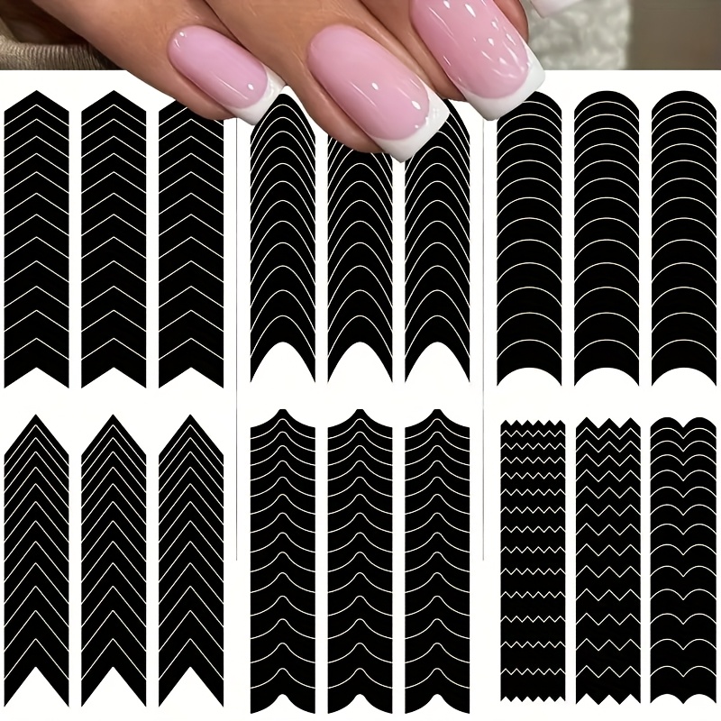 

246pcs/6pcs Autocollants pour Ongles Français Variés, Rayés, Autocollants en Plastique Auto-adhésifs - Autocollants Jetables à Thème de Dessin