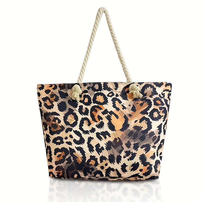 Image of Fashionable Leopard Print Women's Tote Bag, A Spacious And Versatile Shoulder Bag With A Zipper Closure, Perfect For Vacations And Shopping