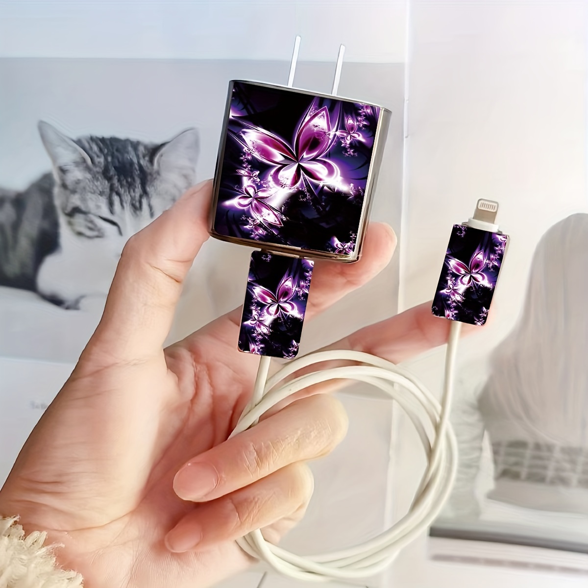 

3 Pieces Of Shimmering Butterfly Charger Set With Tpu Protection: 18/20w Charger, Cable, And Connector Protectors - Perfect Gift For Tech Lovers