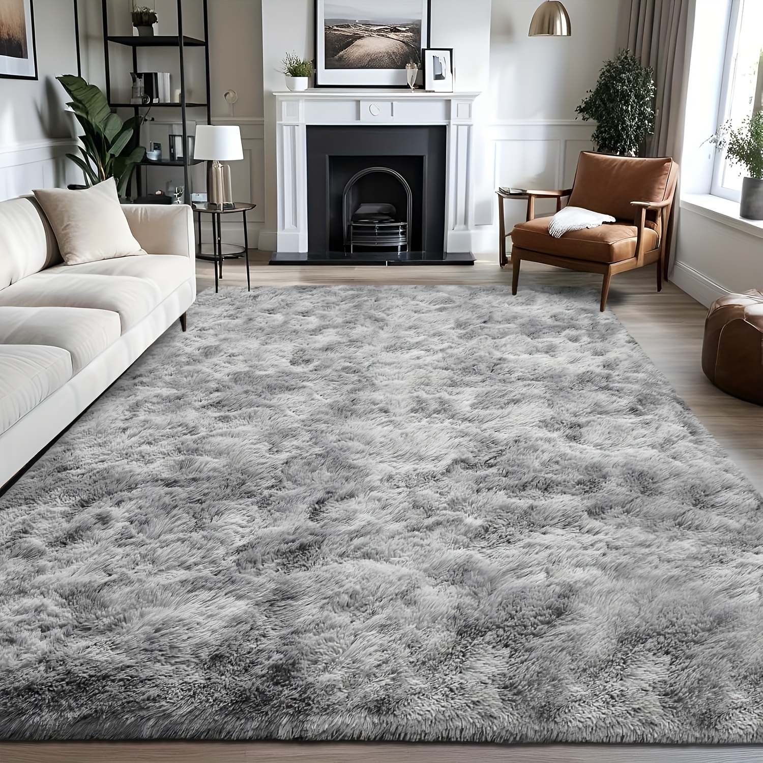 TEMU 1pc 64inch*92inch Luxurious Shaggy Area Rug - Soft, Hand Washable, And Durable Floor Mat With Lovely Warm Color Gradient - Perfect For Bedroom, Living Room, Leisure Area, And Bedside