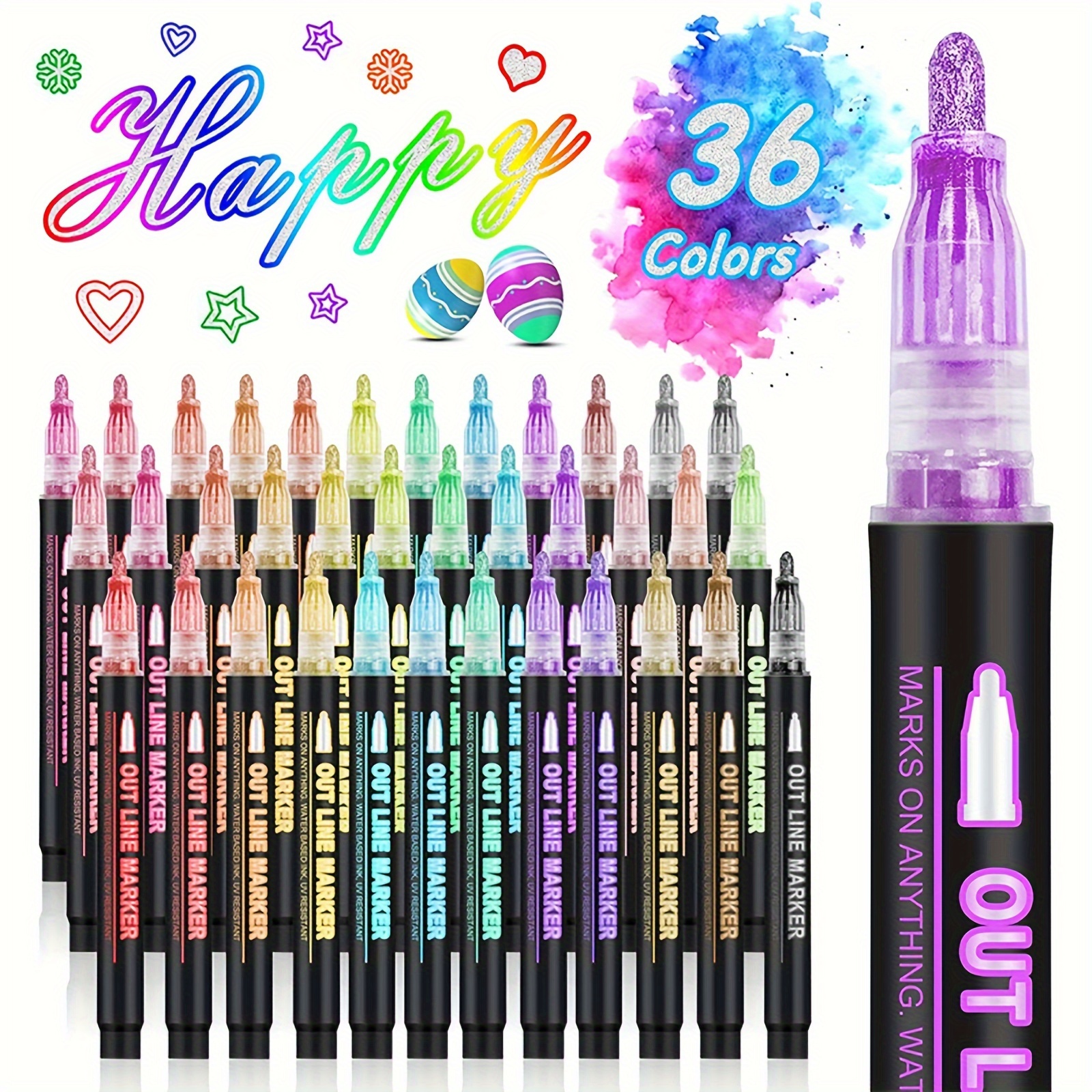 

12pcs/24pcs/36pcs Dream Metal Double Outline Contour Pen Graffiti Painting Diy Color Marker Pen Marker Glitter Highlighter Marker 5.2in