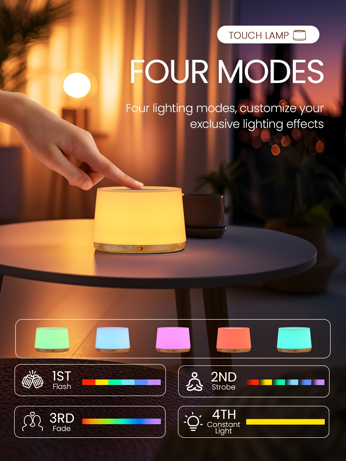 Lihangstar Touch-Sensitive Smart Lamp, a Brand New Touch Bedside Lamp, Night Light/Table Lamp, Adjustable Brightness And Color Night Light, USB Rechargeable/Suitable for Bedroom, Living Room, Parties, Desktop, Birthday Gift Ambient Light