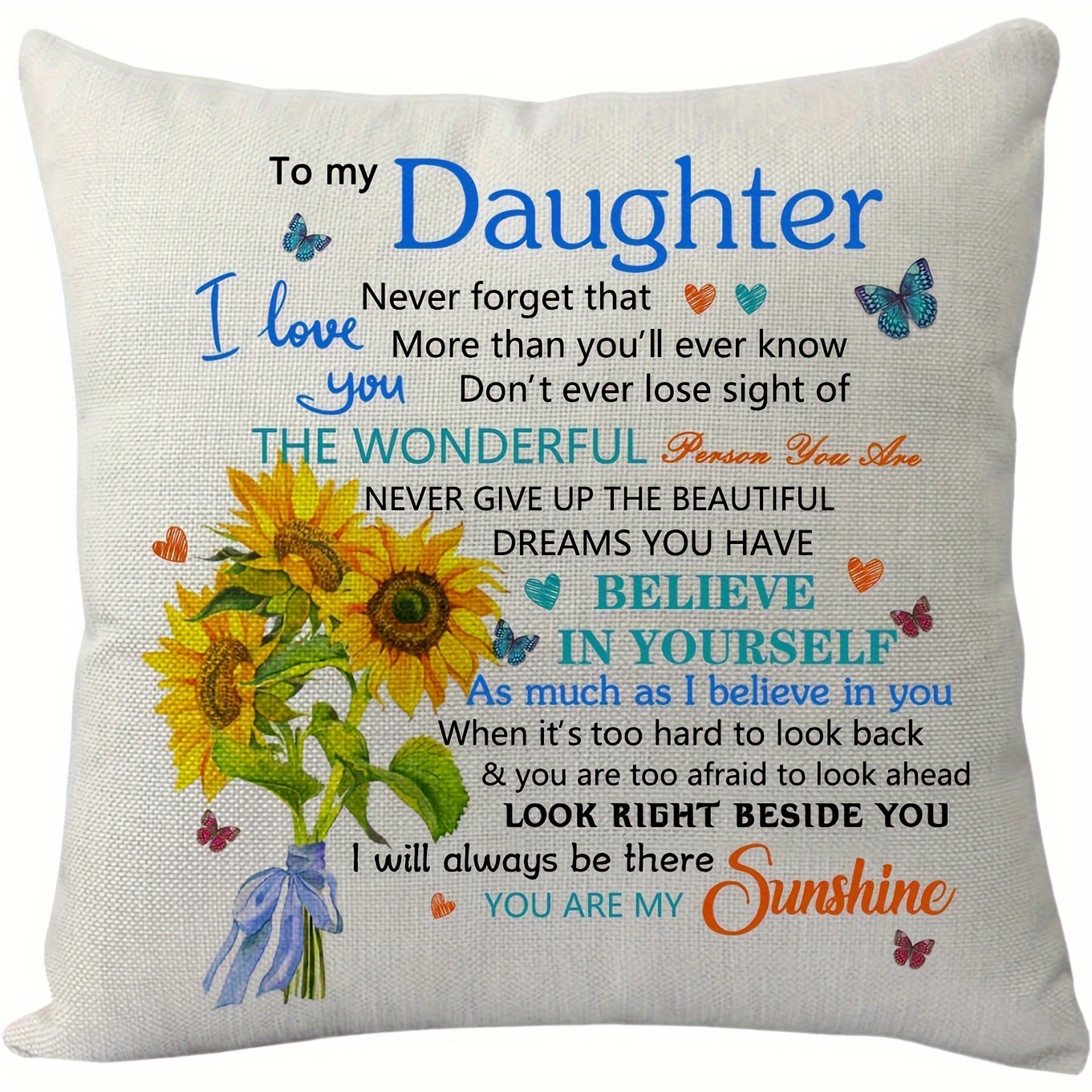 

1pc Sunflower & Decorative Pillowcase For Daughter - Inspirational Message, Soft Short Plush, Zippered 18x18 Inch - Ideal For Sofa, Living Room, Bedroom, Hand Wash Only, No Insert