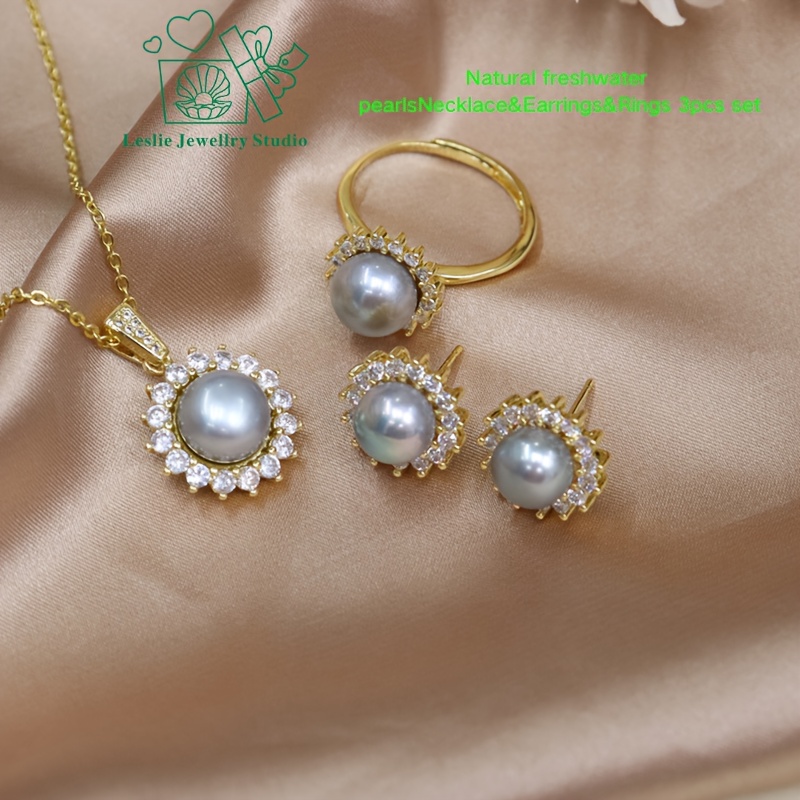 Freshwater Pearls Jewelry Set, 3pcs Gift for Women