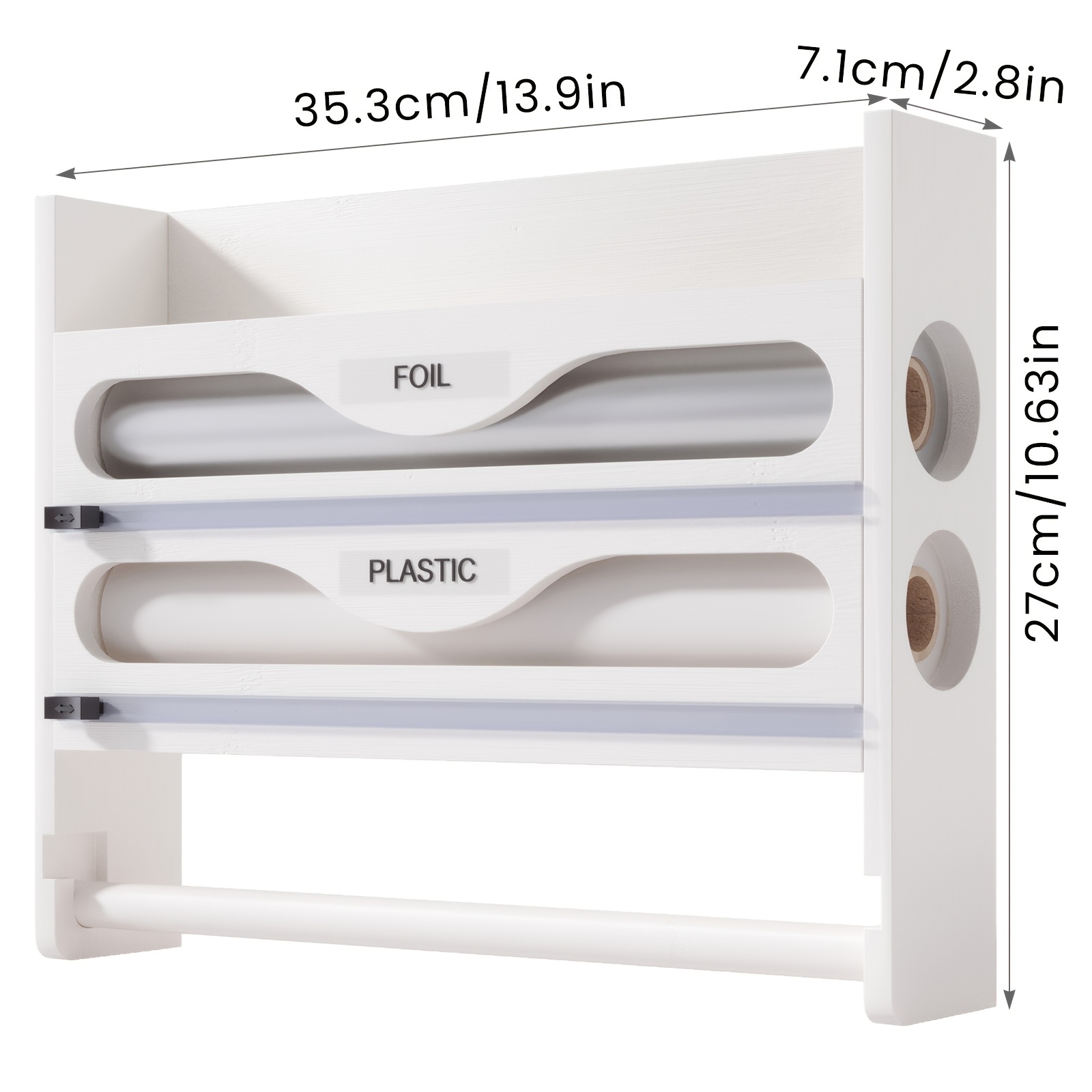 Image of 1pc Bamboo Kitchen Tissue Holder, 2 Compartments Of With Cutter, Wall Mounted Storage Box