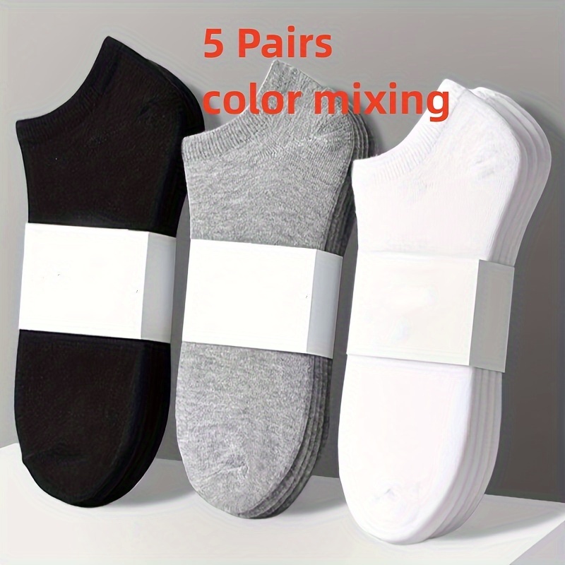 5 Pairs Comfy Ankle Socks, Solid Color Ankle Sock Pack, Women's Stockings & Hosiery