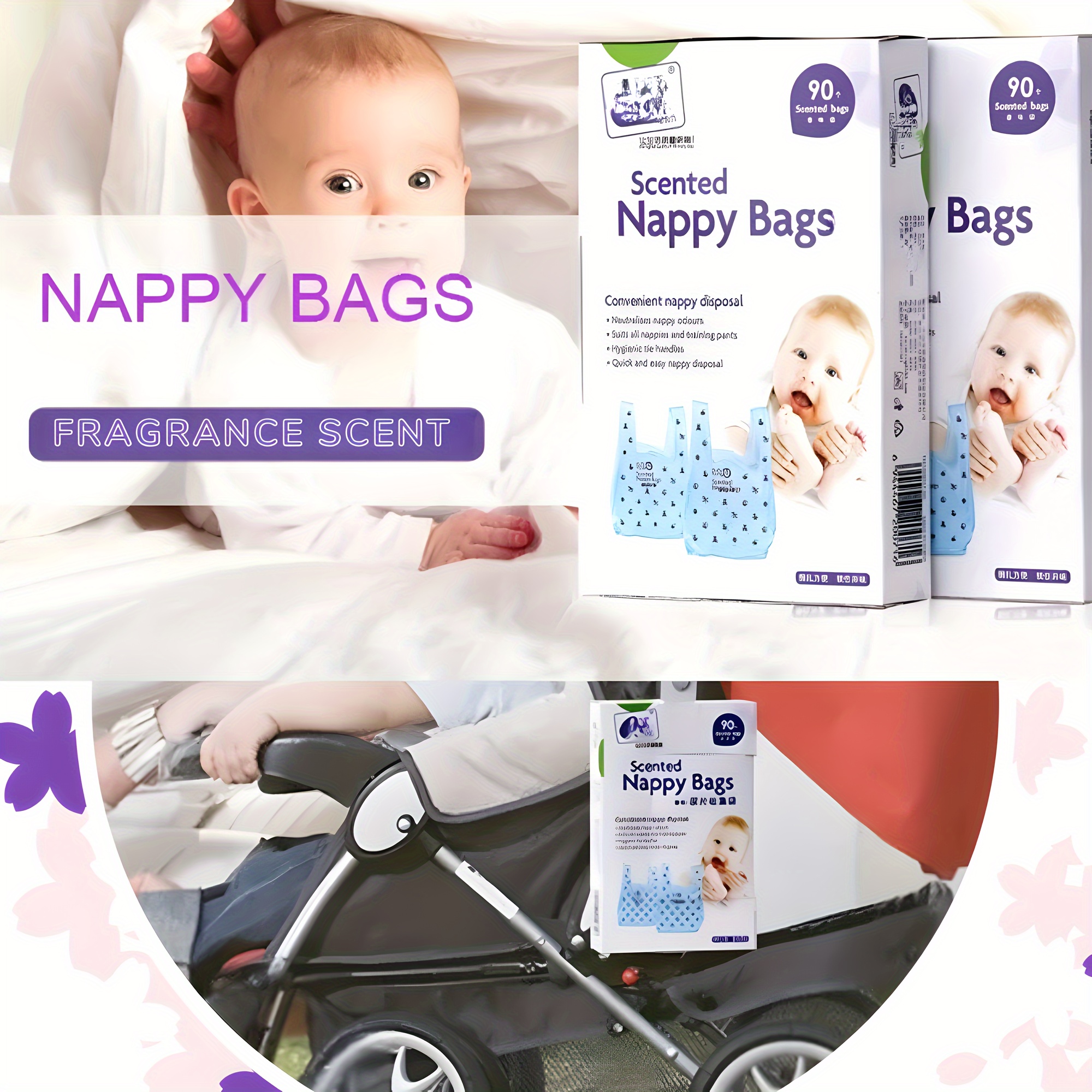 

20/90pcs Scented Diaper Garbage Bag, Diaper Collection Bag, Thickened Vest Portable Garbage Bag, Suitable For Travel And Outdoor Activities