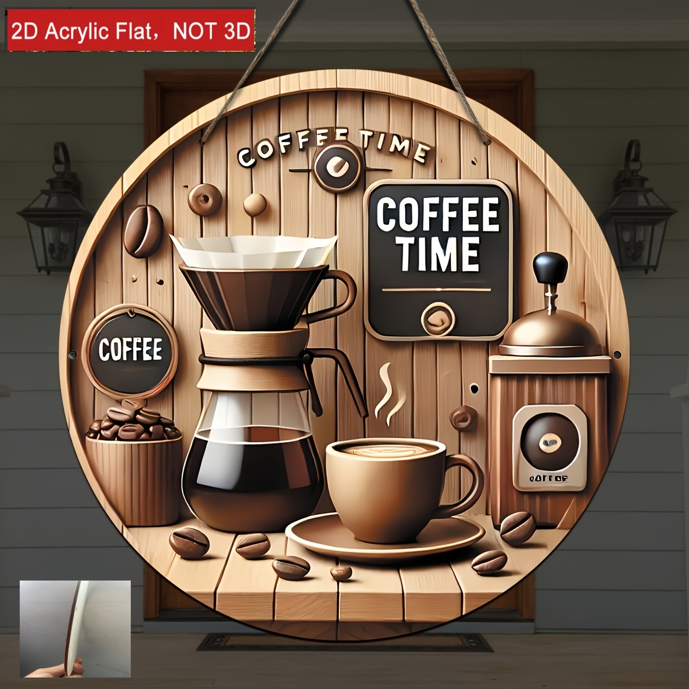 TEMU 2d Flat, 2d Flat Retro Wooden Coffee - Wall Art Decor For Cafes And Kitchens, Suitable For Festive Occasions, 2d Flat Halloween Christmas Decorations