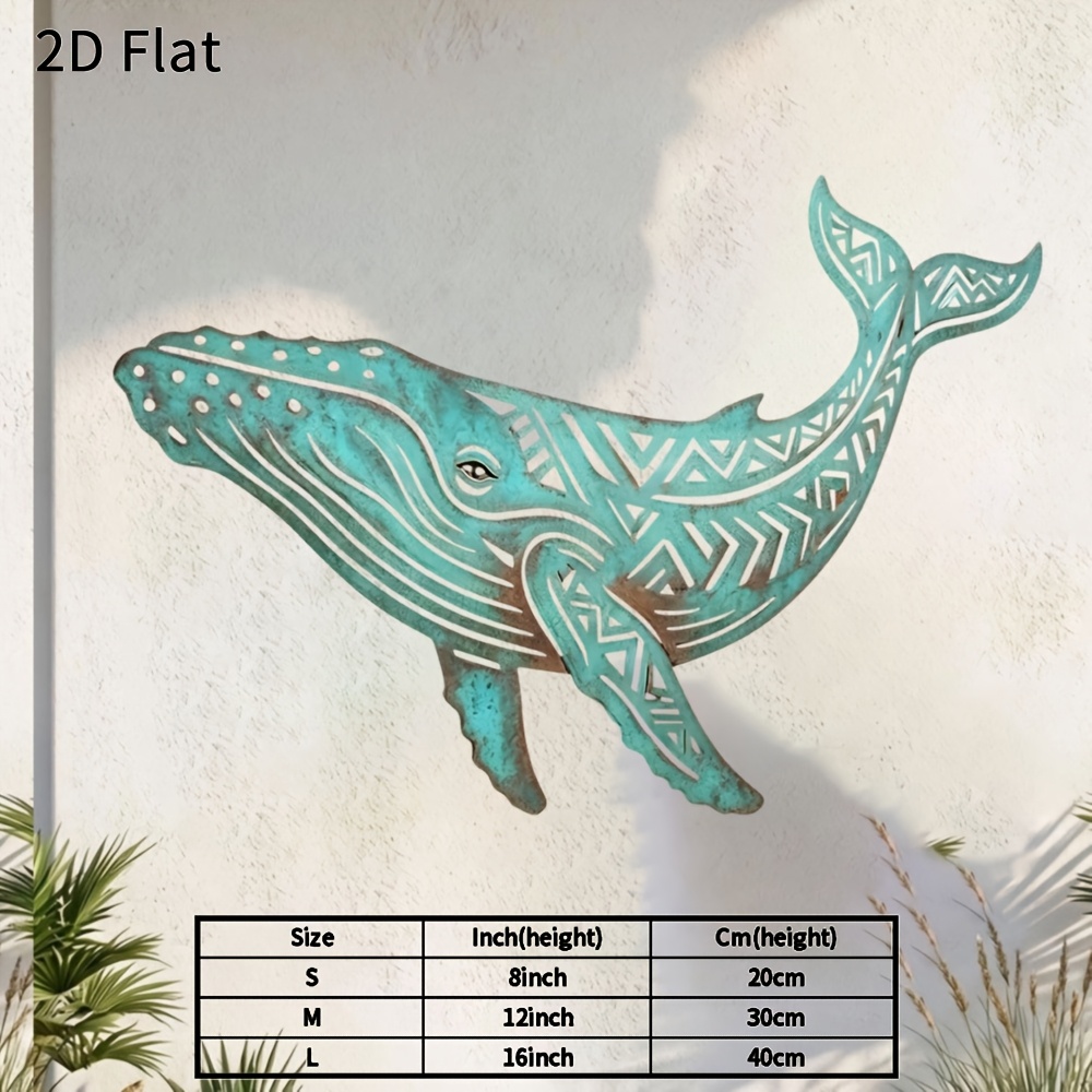 TEMU 2d Flat - 1pc Whale Metal Wall Art 2d Flat Rustic Ocean Decor Heavy Duty Waterproof Hanging Plaque For Outdoor Garden Patio Beach Room Stylish
