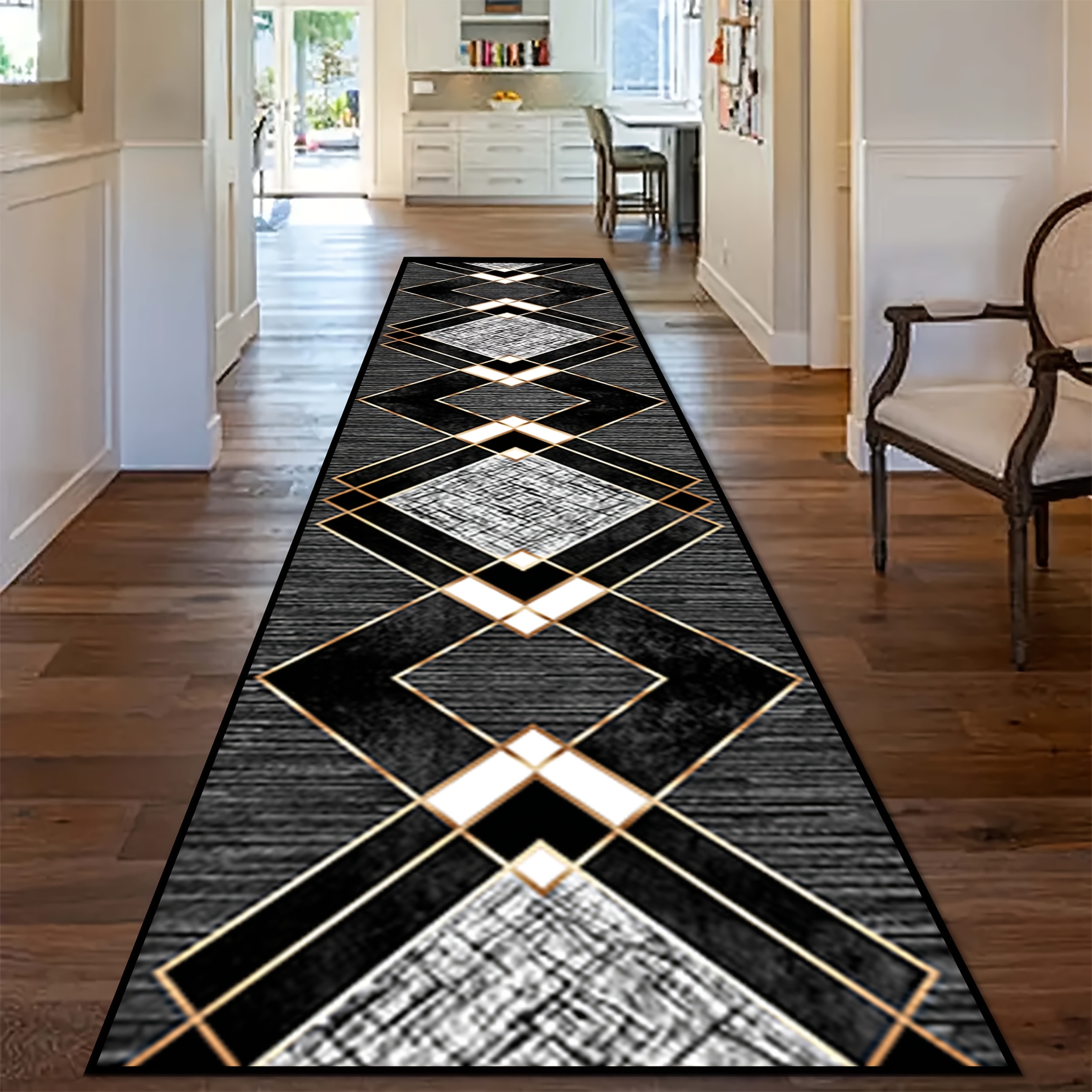 Sea Transport Golden Diamond Velvet 1pc, Design Indoor Non-slip Washable Easy Clean Large Floor Mat, Living Room Hallway Long Strip Mat, Light Luxury Anti-slip Pad, Study Thick Foot Mat