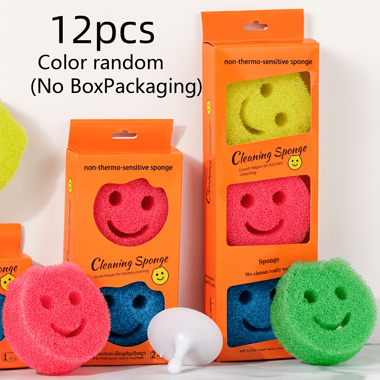 TEMU 12pcs Of Random-color Cleaning Sponges. Thick, High-density, Soft Wiping Pad. With Hanging Holes, Durable And Easy To Store. Strong Cleaning