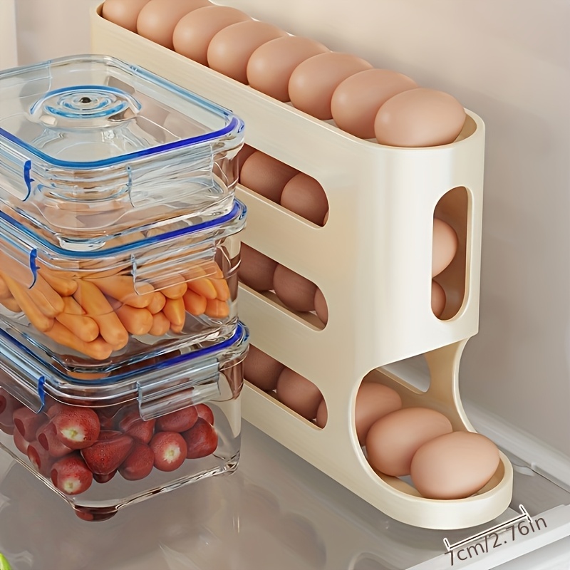 1pc Space-Saving Egg Storage Organizer with Automatic Rolling Eggs - Heavy-Duty Refrigerator Egg Box, No Assembly Needed, Fits Side Door/Shelf - Ideal for Home, Kitchen, or Commercial Use, Kitchen Organization, Compact Design, Sturdy Construction, Busy Households