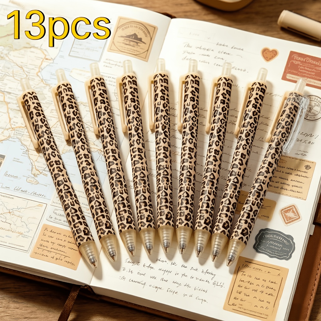 TEMU Lot de 13 stylos à bille rétractables mignons à imprimé léopard, recharge de 1,0 mm d'épaisseur pour une écriture fluide avec , stylo capuchon à