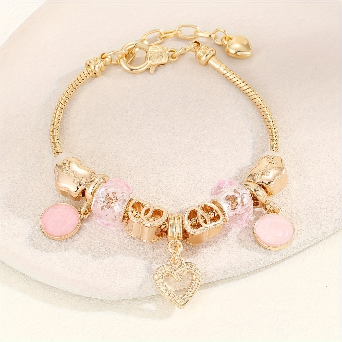 TEMU 1 Simple And Fashionable Heart-shaped Series Peach -shaped Diy Bead Bracelet