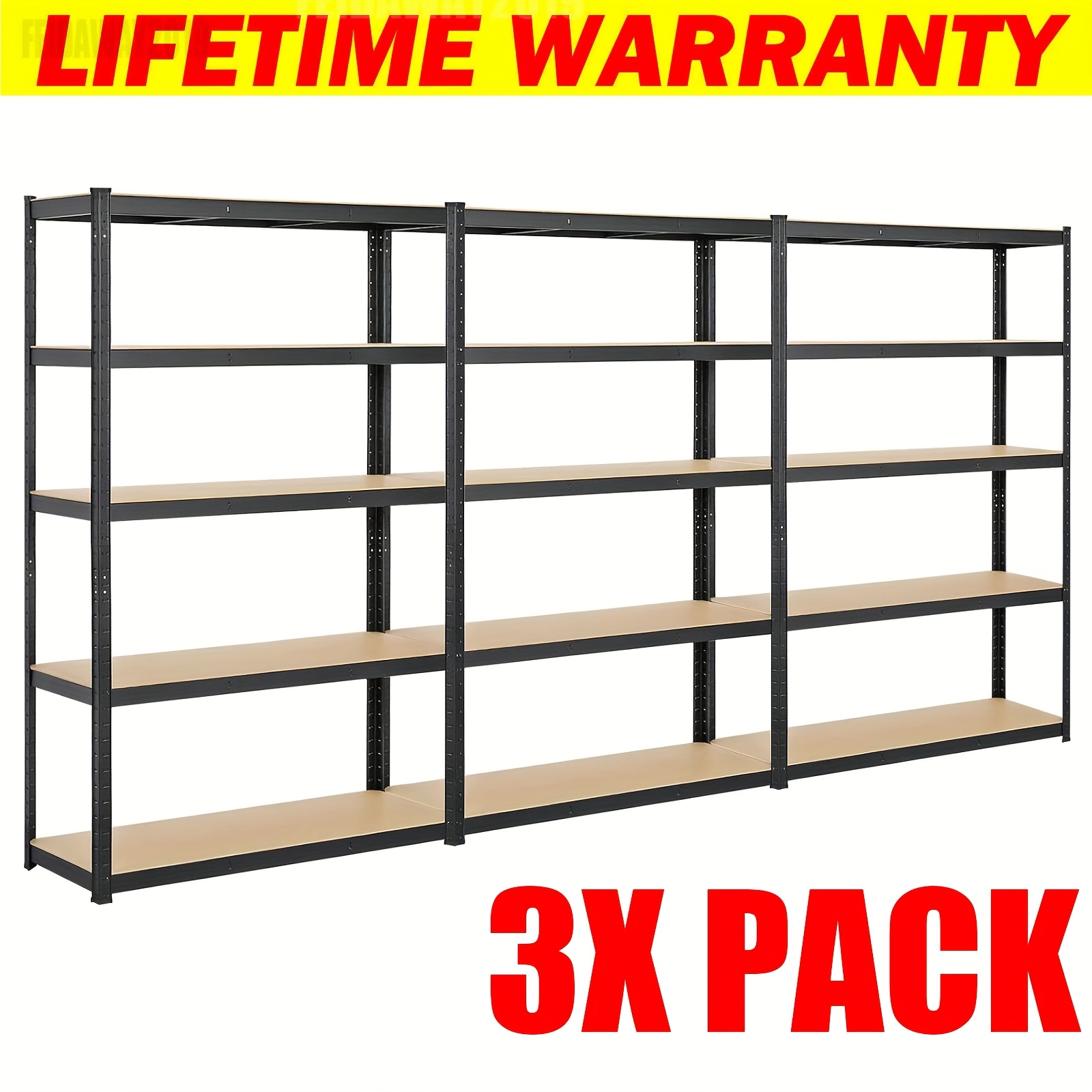 TEMU Set Of 3 Garage Storage Racks, Featuring A Five-tier Shelf Unit Made From Durable Metal And Mdf. Shelving Units Are Adjustable And Suitable For