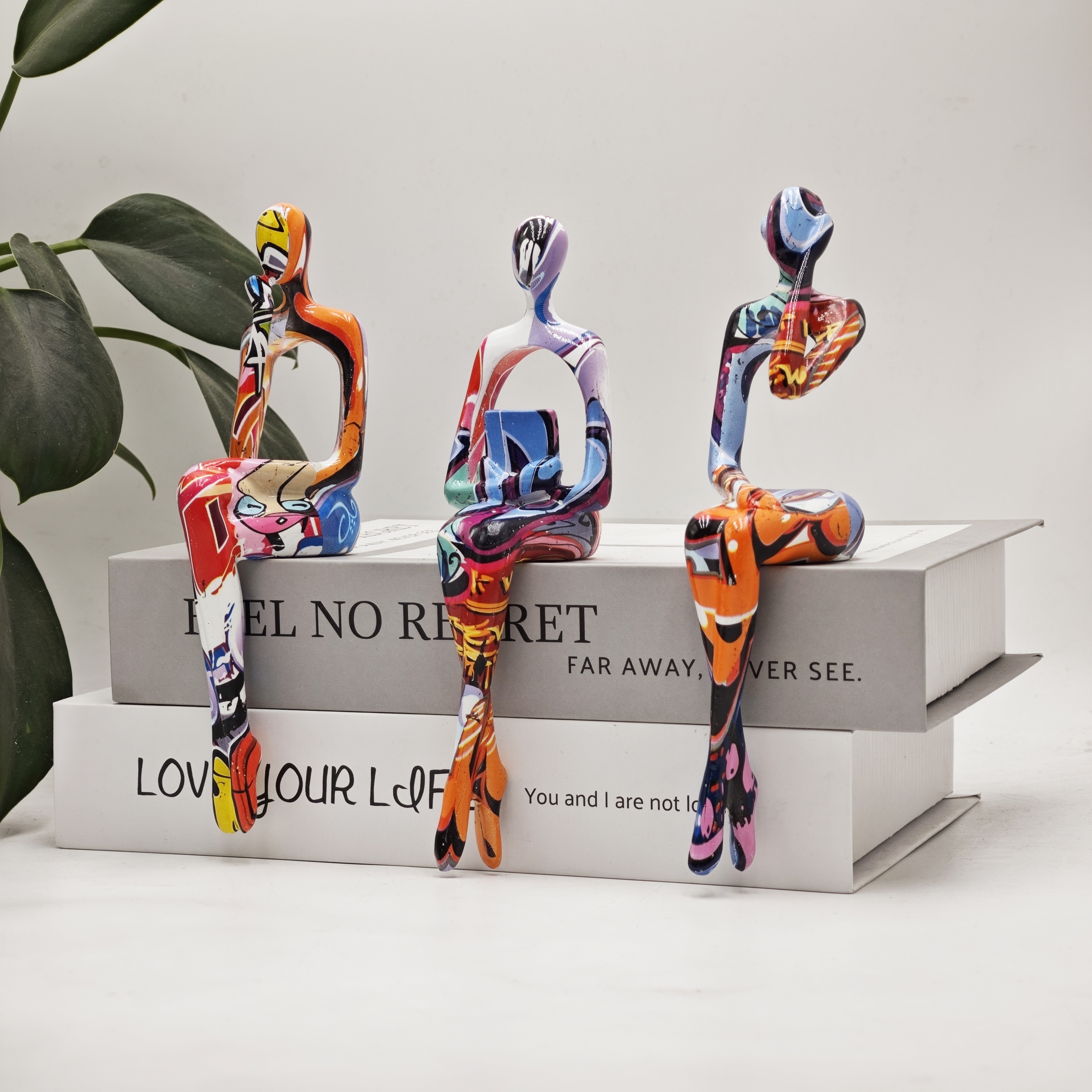 Image of 3pcs Set, 3 Types Of Resin Combination, Abstract Character Statue Sitting , Thinker Resin Handicraft Decoration, Scene Decoration, Room And Living Room Decoration, Interior Decoration, Diy Decoration