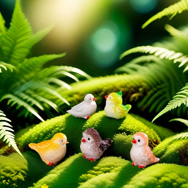 

6pcs Miniature Resin Bird Figurines Set, Hand- Garden Statues, Outdoor Holiday Decor, Art Craft Ornaments, Party Supplies And Gifts, Animal Theme Bonsai Sculptures, No Battery Required