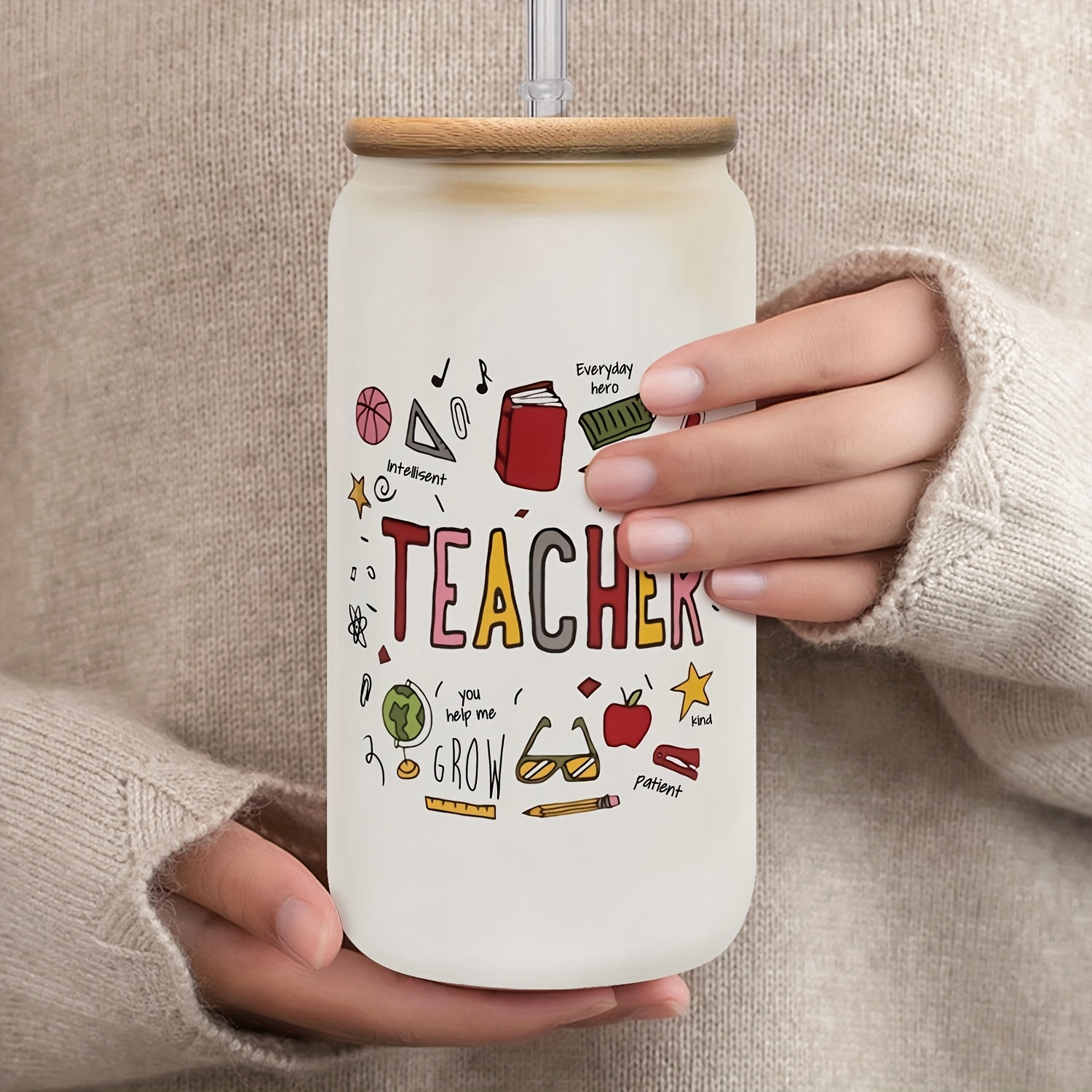 1pc, Teacher Gifts For Women In My Teacher Era Cup 16oz Glass Can With ...