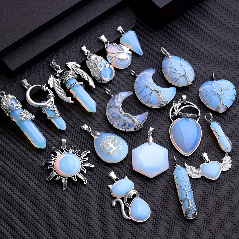 4pcs opal pendant necklaces moon cat heart designs