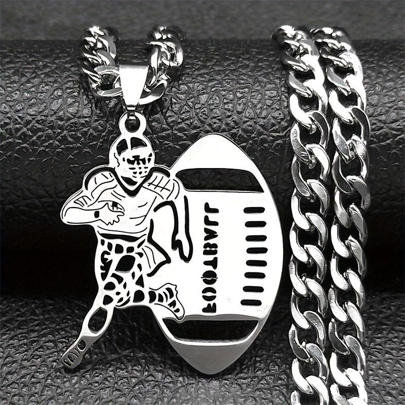 

Stainless Steel Football Player Pendant Necklace, Fashion Sports Chain Jewelry, Non-magnetic Silvery-tone Accessory For Men And Women, Nzzz708srs06