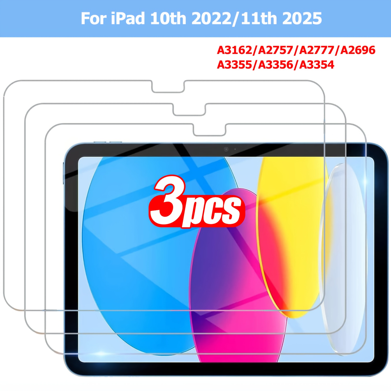 TEMU (3-pack) Tempered Glass Screen Protector For Ipad 10 2022/11 2025 (a16) 11-inch 10.9-inch 10th Gen 11th Gen A3355/a3356/a3354