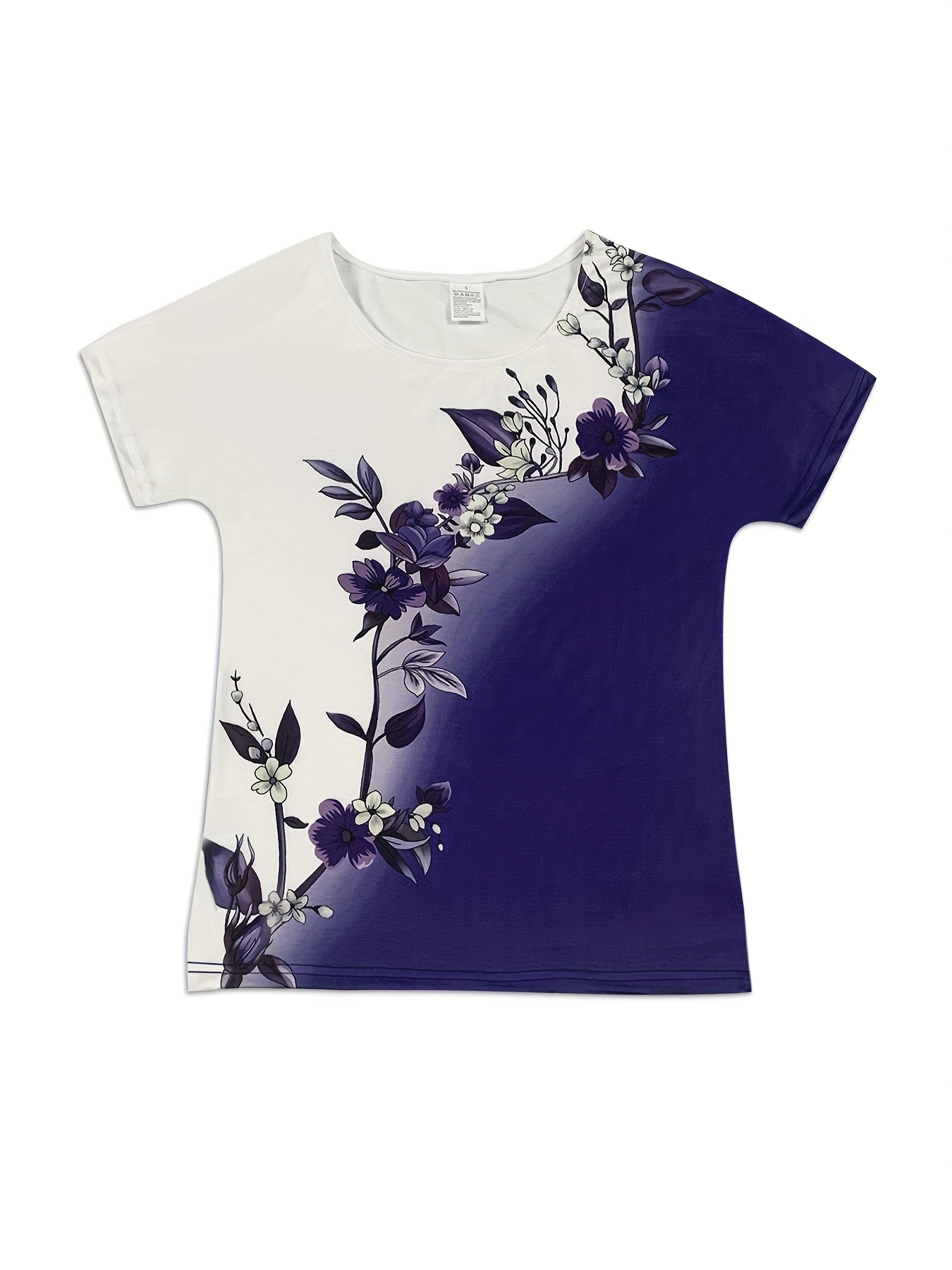floral print colorblock crew neck t shirt casual short - Temu