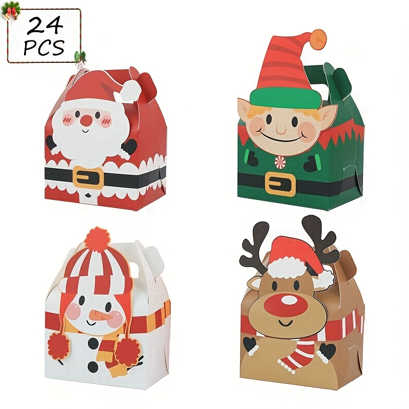 Image of 24-pack Christmas Gift Boxes, Santa Elf Snowman Reindeer Xmas Party Favor Boxes, Portable Holiday Gift Containers For Christmas Party Decorations