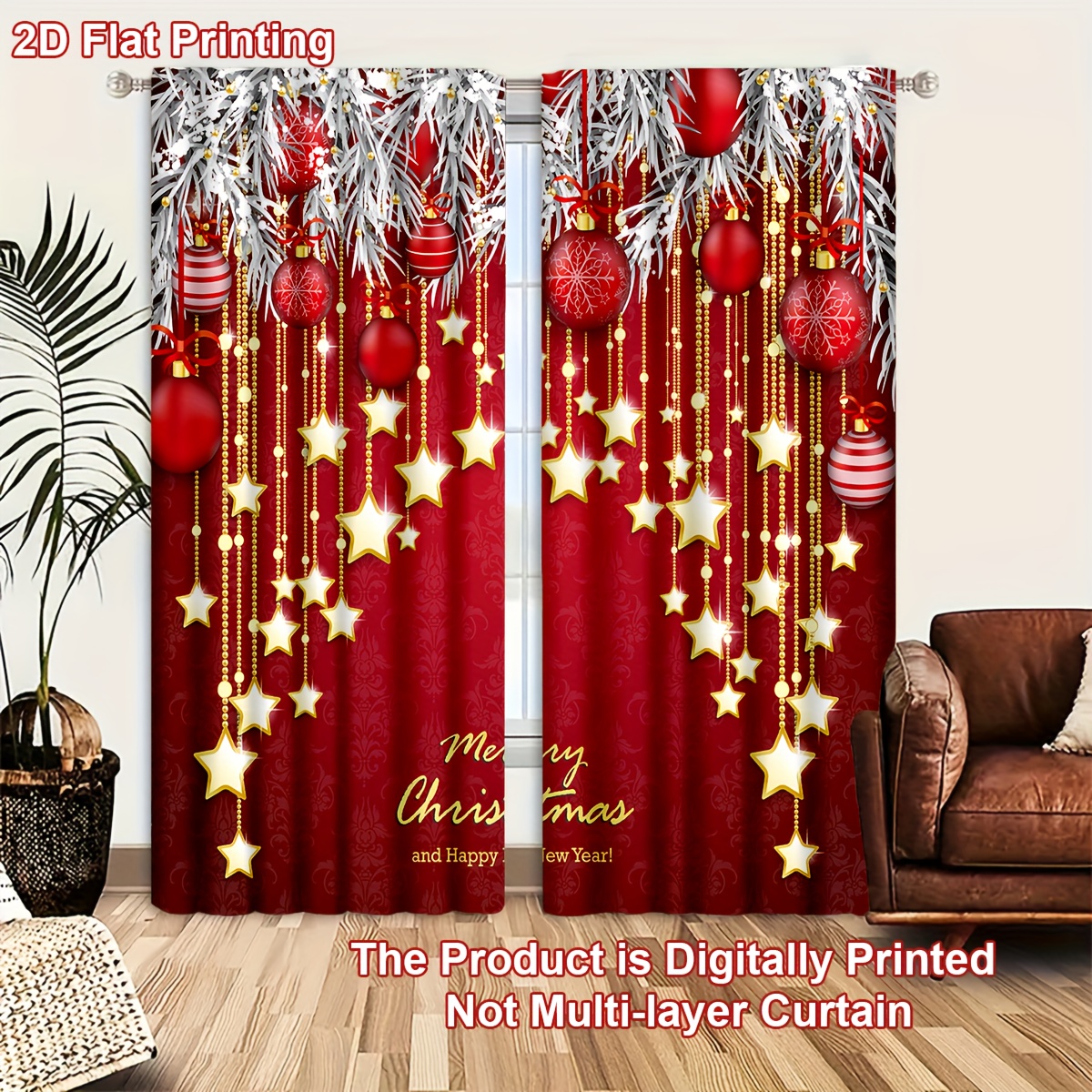 TEMU 2D - 2D - 2 piezas Cortinas de Puerta con Navideño Cortinas de Dibujos Animados y Aérea para Dormitorio Oficina Chic Cocina Elegante Acogedora y