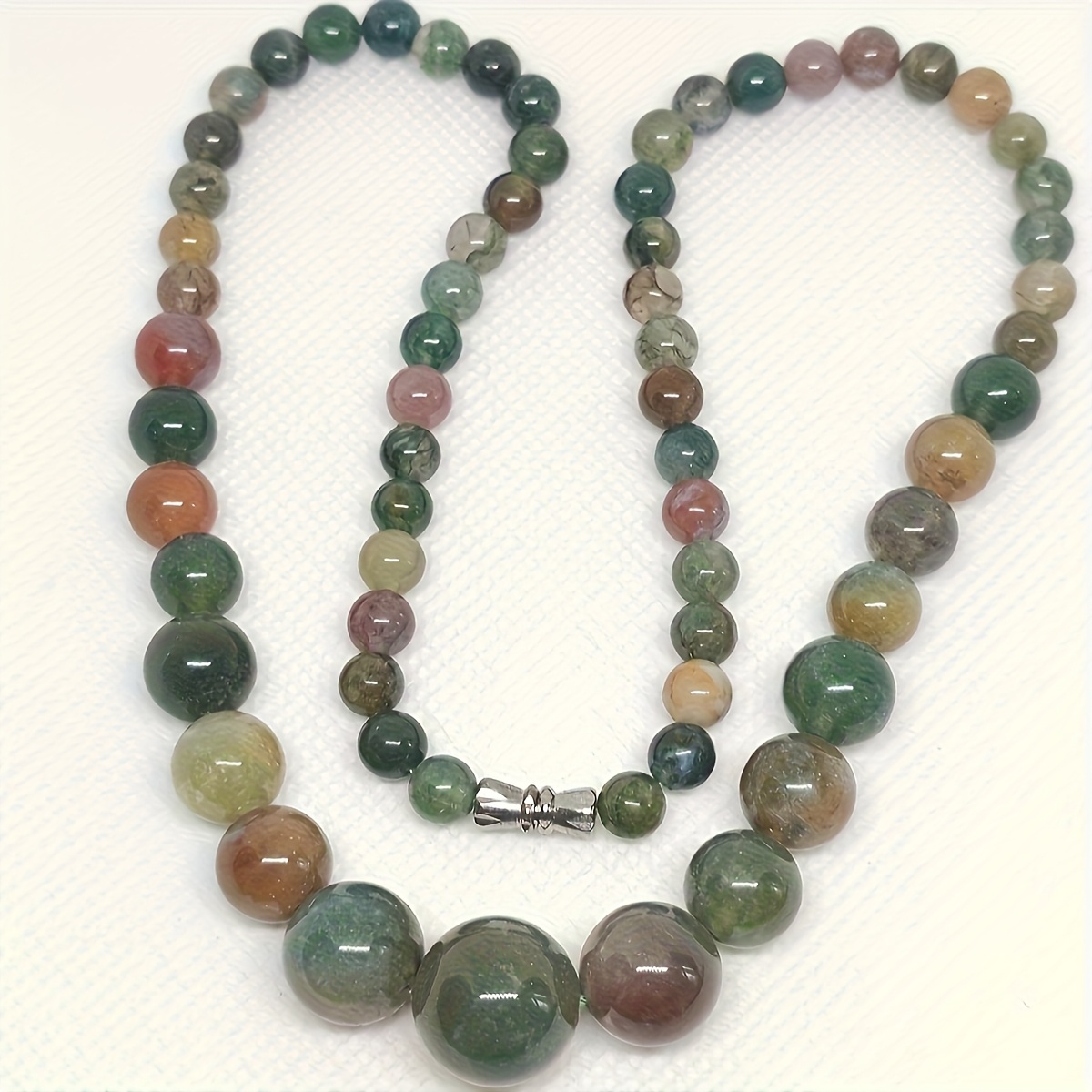 TEMU Graduated India Agate Mixed Agate Necklace - Natural Stone Bead Pendant - Jewelry For All Ideal For Thanksgiving Day