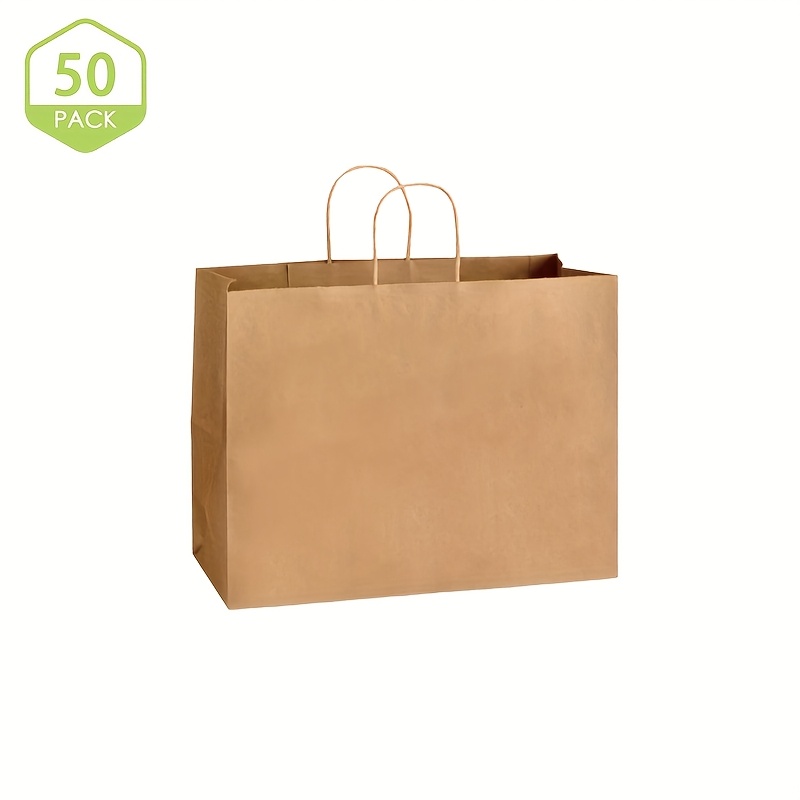 Image of 50pcs Paper Bags, Light Brown, Size 12.2*5.1*15.9in/31*13*40.5cm, Capacity,, With Gift Bag, Shopping Bag, Storage Bag
