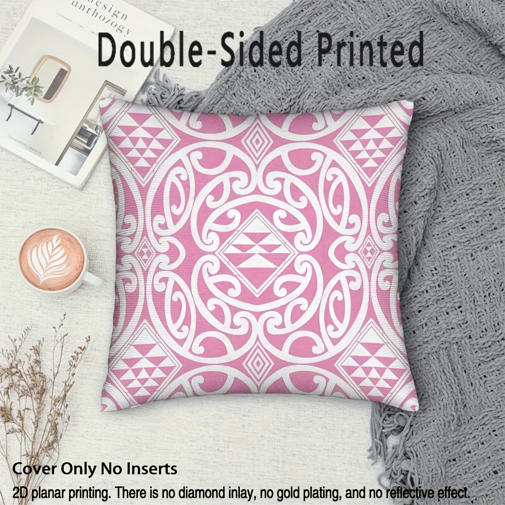 TEMU 1pc Vintage Maori Pattern Geometric Pillow Cover - Double-sided, Zippered, Machine Washable Polyester For Sofa, Bed, Car Decor (no Insert