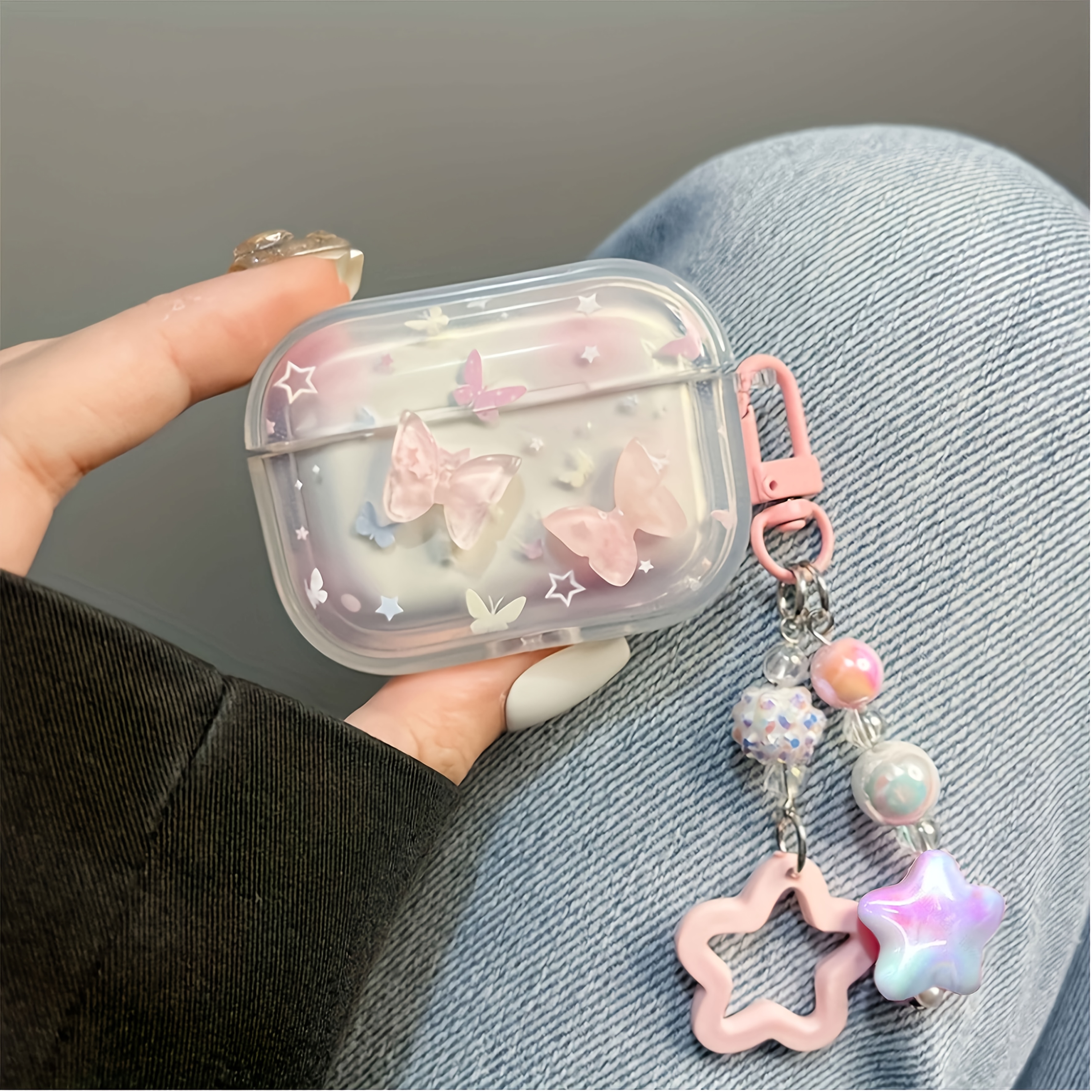 TEMU Funda rosa 3D con diseño de mariposa y estrella, compatible con auriculares Apple, que protección contra caídas y arañazos para Airpods