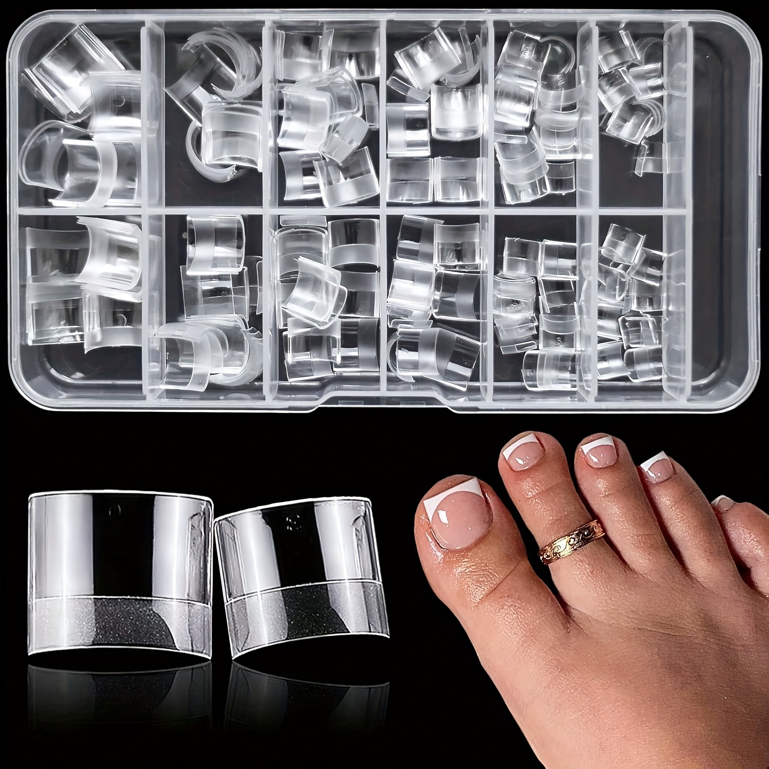 

240pcs Soft Rubber Short Square Toe Nails - Half Matte, Ultra-short French Style, No-trim, Seamless Fake Toenails In Clear Acrylic For Diy Nail Art, Toe Nail Wraps