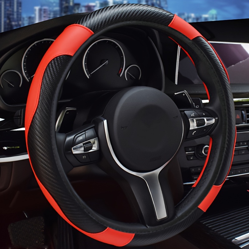

Breathable Non-slip Pu Leather Steering Wheel Cover, Carbon Fiber Design - Fits 14.5" To 15" Wheels