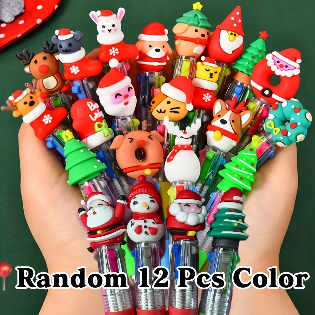 TEMU Lot aléatoire de 12 mini stylos à bille de Noël - mignons de Père Noël, et de neige - Poignée en silicone - Idéal pour , les prix de classe, de