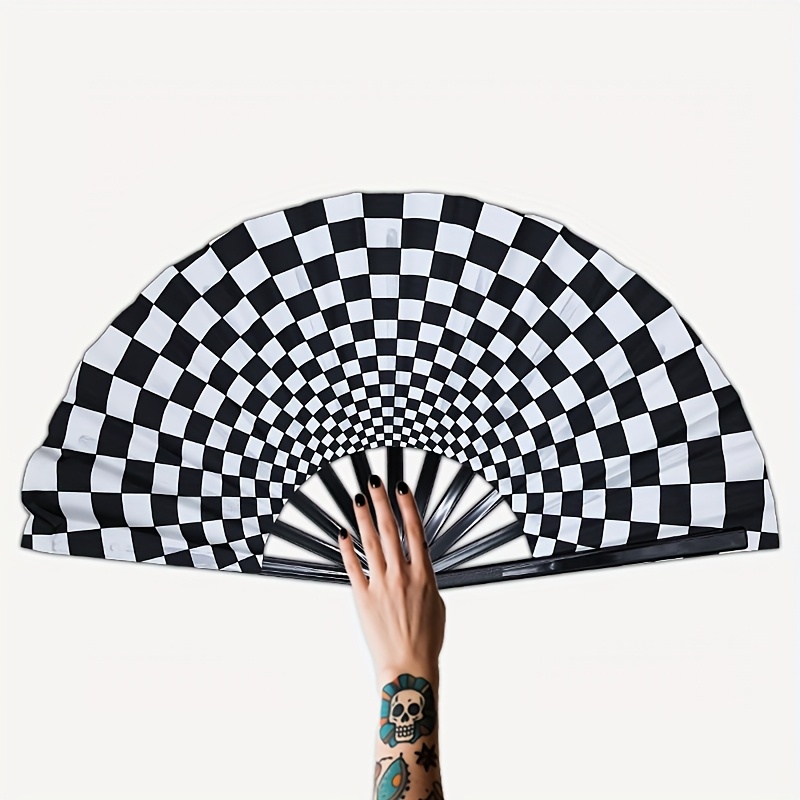 E-shop 13'' Leuchtender Karo-Faltfächer – Optische Täuschung für Festivals, Raves, Konzerte, Nachtpartys, Cosplay, Clubevents, Tanzshows,