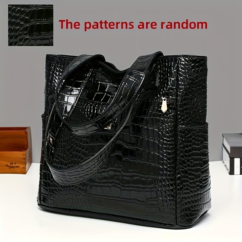 Image of Women's Shoulder Bag [versatile And Stylish] Large Capacity Embossed Tote Bag Handbag Multi-pocket | Secure Zipper Closure Pu Material | Colors: Black, Brown, Red, Blue, White, Green Random Pattern