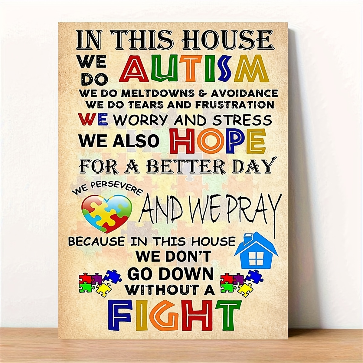 

1pc In This House, Autism Canvas Decorative Wall Art For Bedroom Living Room Home Wall Decoration, No Border, 11.8*15.7inch/30*40cm