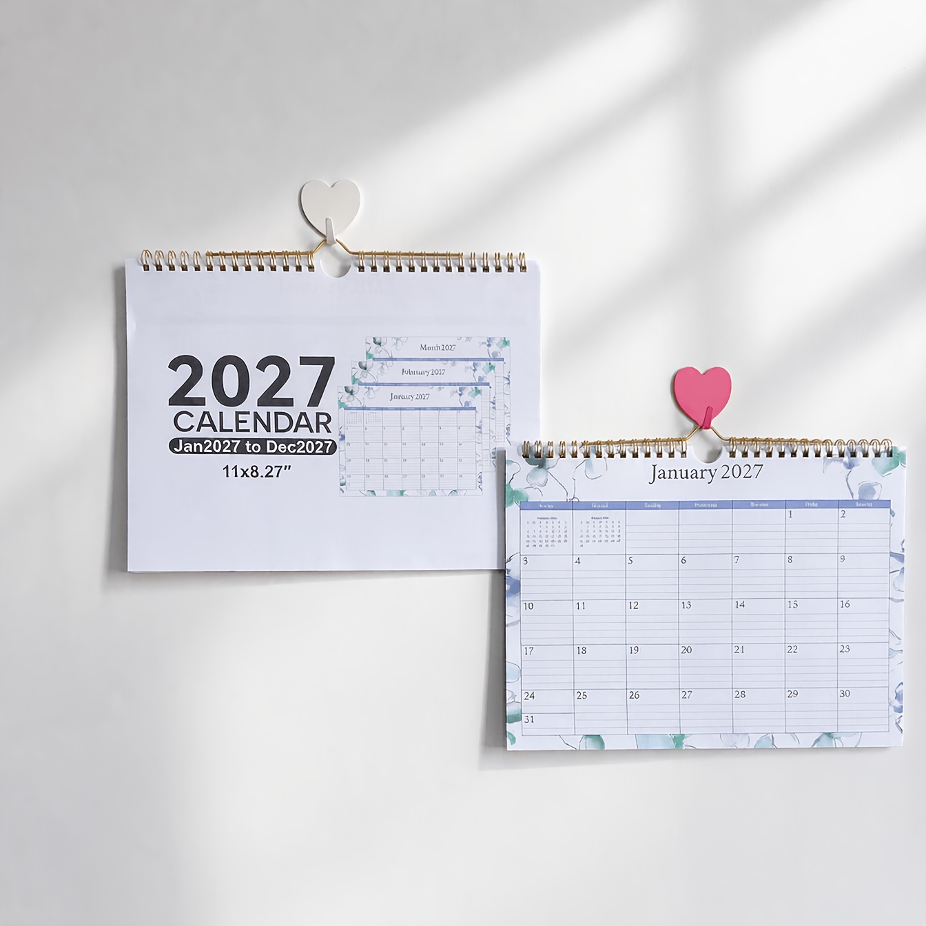 TEMU 2027 New Style Teal Blue Painted Small Floral Calendar, Ins-style Personal Planning And Record Wall Calendar, To December 2027. Features Clear