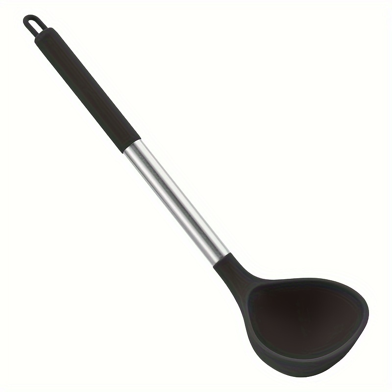 1pc, Large Silicone Spoon, Silicone Spoon, Stainless Steel Handle Spoon, Large Spoon, Pan Spoon, High Temperature Household Large Long Handle Spoon, Kitchen Cooking Spoon