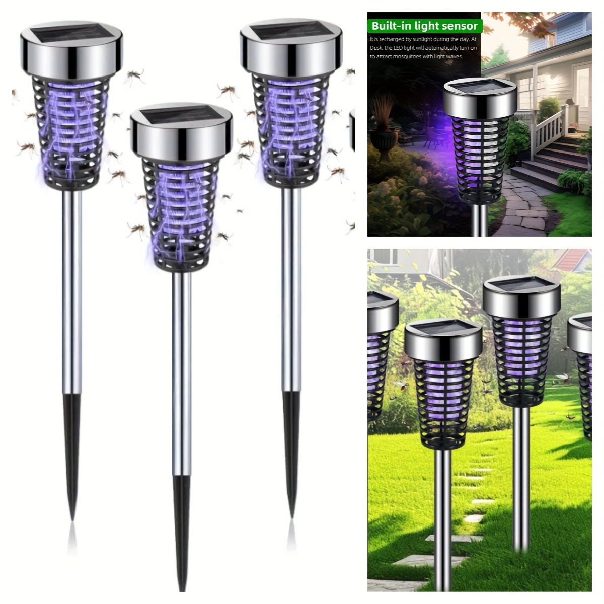 

2-piece Solar-powered Bug Zappers - Rechargeable, Outdoor Led/uv Mosquito & Fly Killer Lights With Easy Installation Perfect For Summer Evenings - Keep Bug-free!