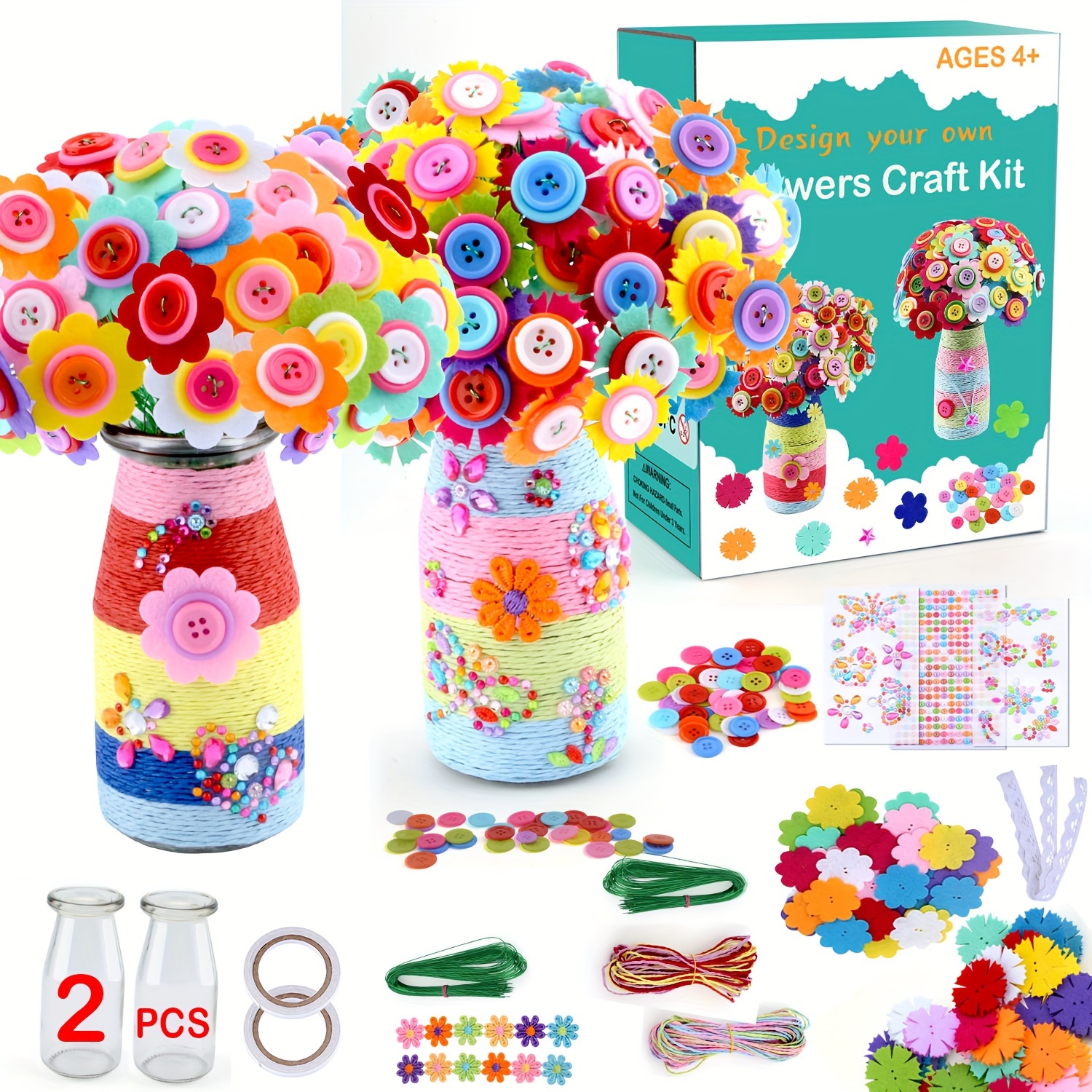

Crafts For Girls Ages 4-12 Gift Make Your Own Flower Bouquet With Buttons Felt Flowers, Graduation Gifts Vase Art And Craft For Children - Diy Activity For Boys & Girls Age 6 7 8 9 10 11 12 Year Old