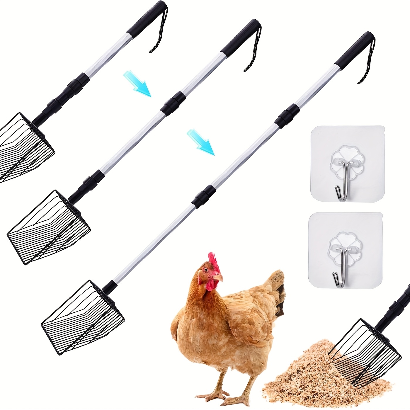 

Idolpack Stainless Steel Chicken Coop Cleaning Shovel - Extendable, Detachable With Long Handle, Metal Mesh Sifter For Waste Removal, No Power Needed, Ideal For Poultry House Maintenance