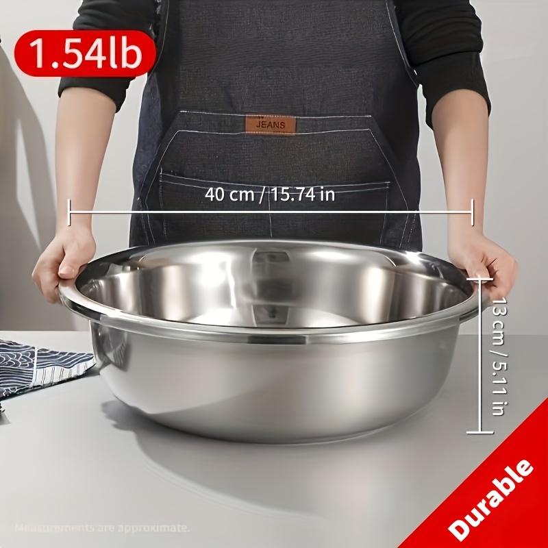 TEMU 40cm/15.74" & 36cm/14.2" Extra Large Stainless Steel Mixing Bowls Heavy-duty Basin For Cooking, Baking, Salad Dough | Rustproof, Dishwasher Safe Kitchen Essentials