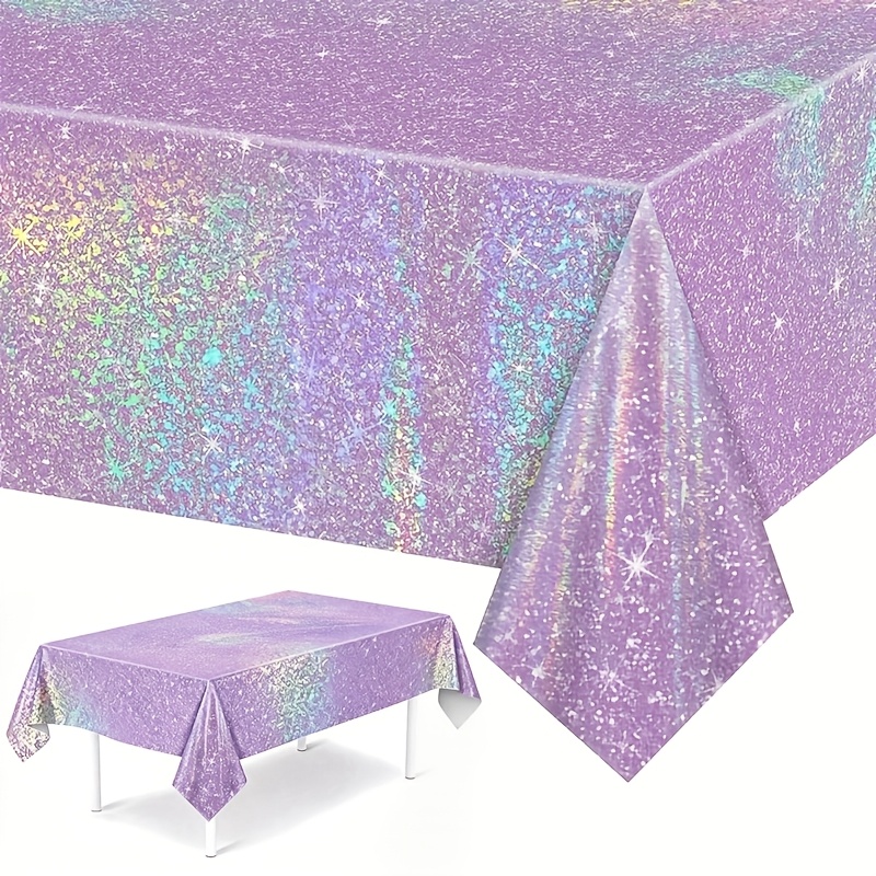 1pc purple sparkling aluminum film tablecloth 274 137cm ideal for birthday wedding baby shower anniversary party decorations machine made plastic fabric