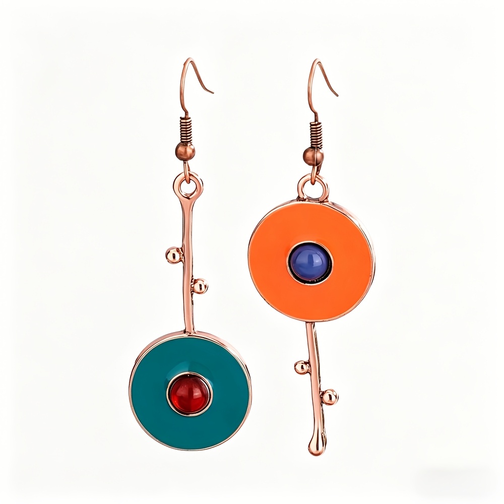 TEMU A Pair Of Asymmetrical Color- Enamel Geometric Round Earrings For Women, Available Sizes, Bohemian Retro Western Ethnic Style Earrings, A Gift